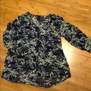 Calvin Klein Sheer, Navy, green and white flowered blouse